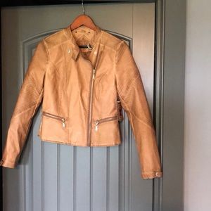 Brown vegan leather moto jacket. Brand new